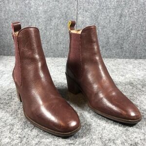 Joules Chelsea Ankle Boots Womens 8 Brown Leather Pull On Block Heel Booties